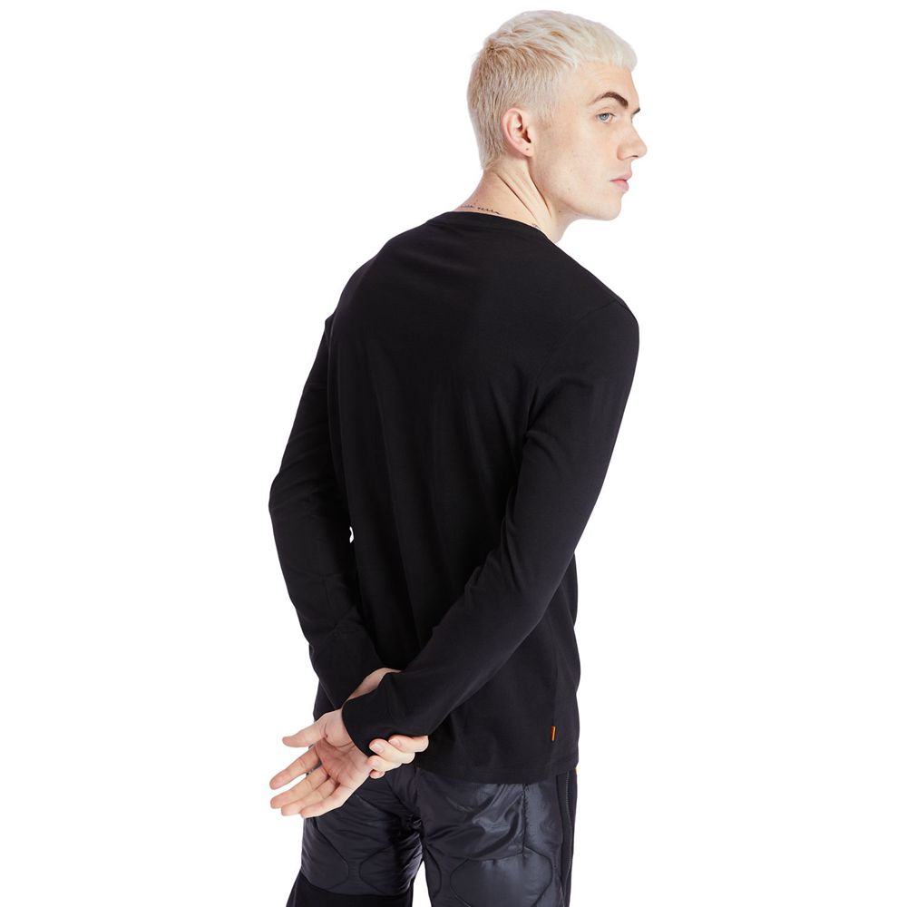 Camisetas Masculino - Timberland Long-Sleeve Logo - VMINQ8705 - Pretas/Branco